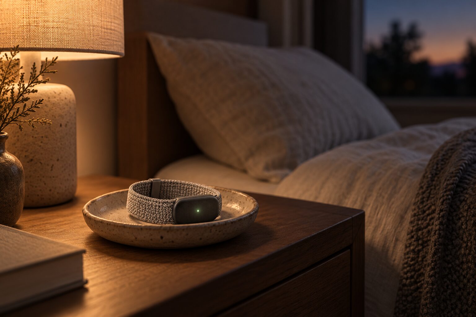 esarin resting in a ceramic dish on a bedside table.